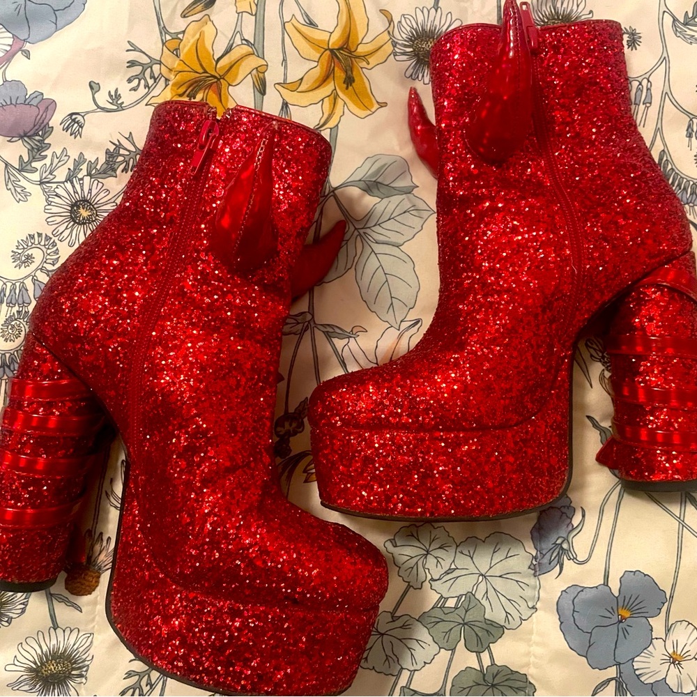 Red Devil sparkly platform shoes